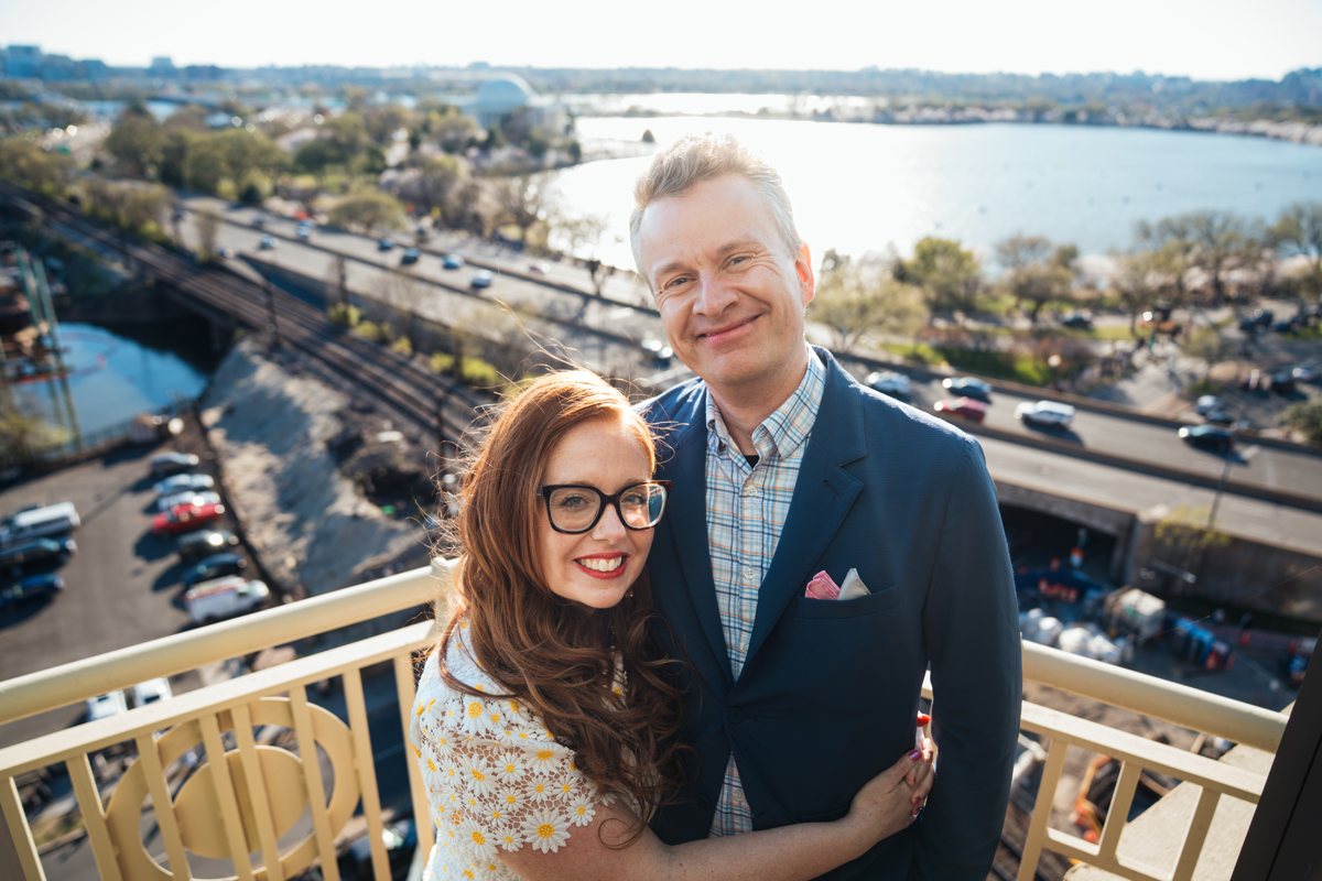Dr. Monica and Peter Rysavy on a balcony over the Tidal Basin in Washington, DC