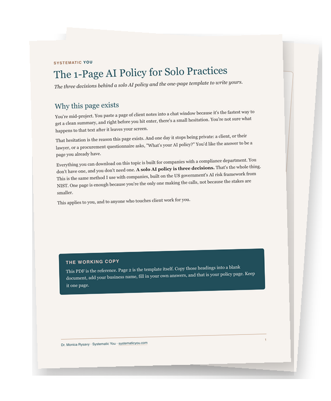 The first two pages of The 1-Page AI Policy for Solo Practices