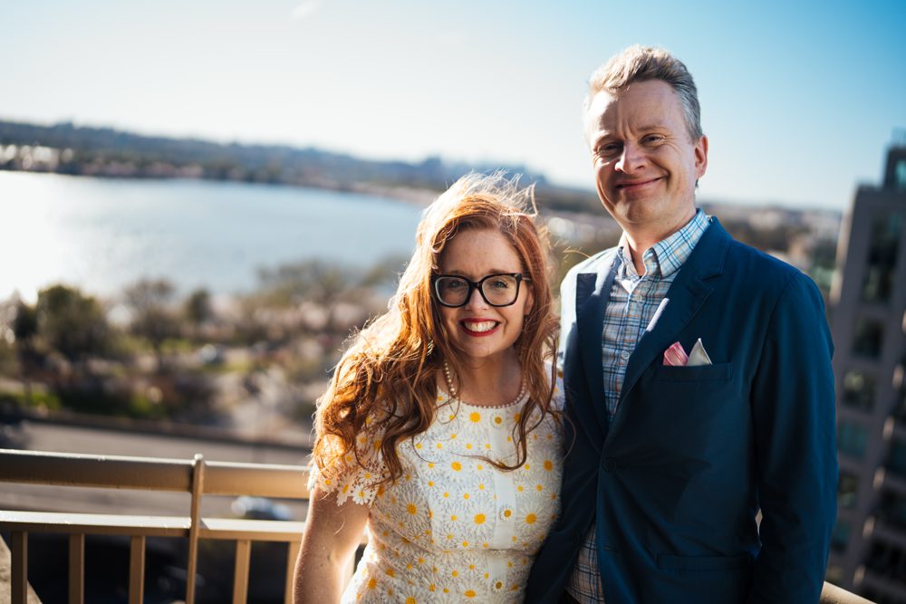 Dr. Monica and Peter Rysavy on a rooftop in Washington, DC